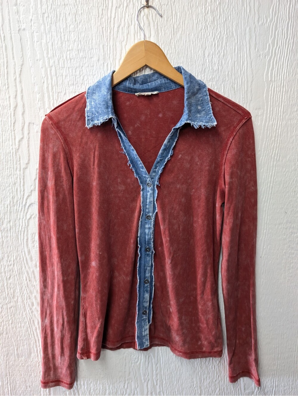 Mystree Washed Thermal Two Tone Henley Too Shirt Indie Grunge Size Small